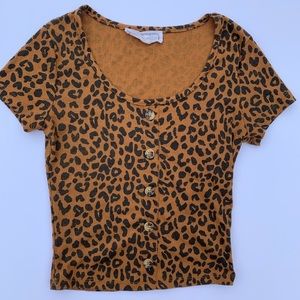 Hippie Rose Animal Print Buttoned Crop Top